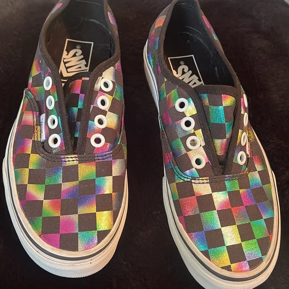 🎯VANS•METALLIC CHECKERBOARD LOW TOP LACE UP•SIZE M4|W5.5|EUR35 - Picture 1 of 15